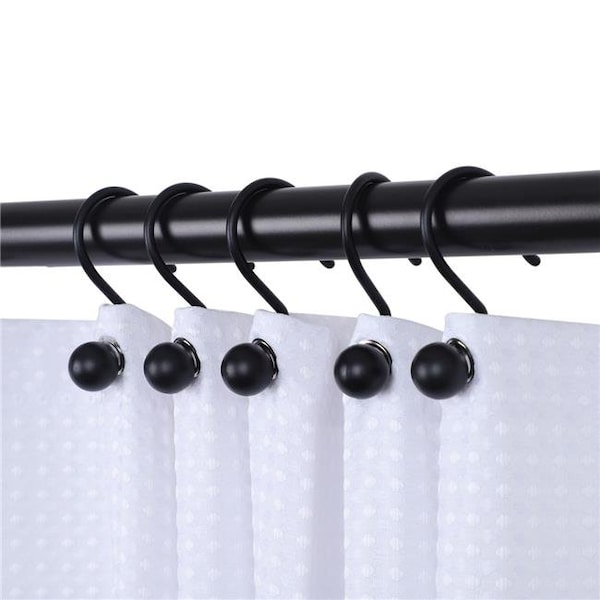 Utopia Alley HK7BK Ball Shower Curtain Hooks for Bathroom Shower Rods Curtains; Set of 12 - Black HK7BK - main